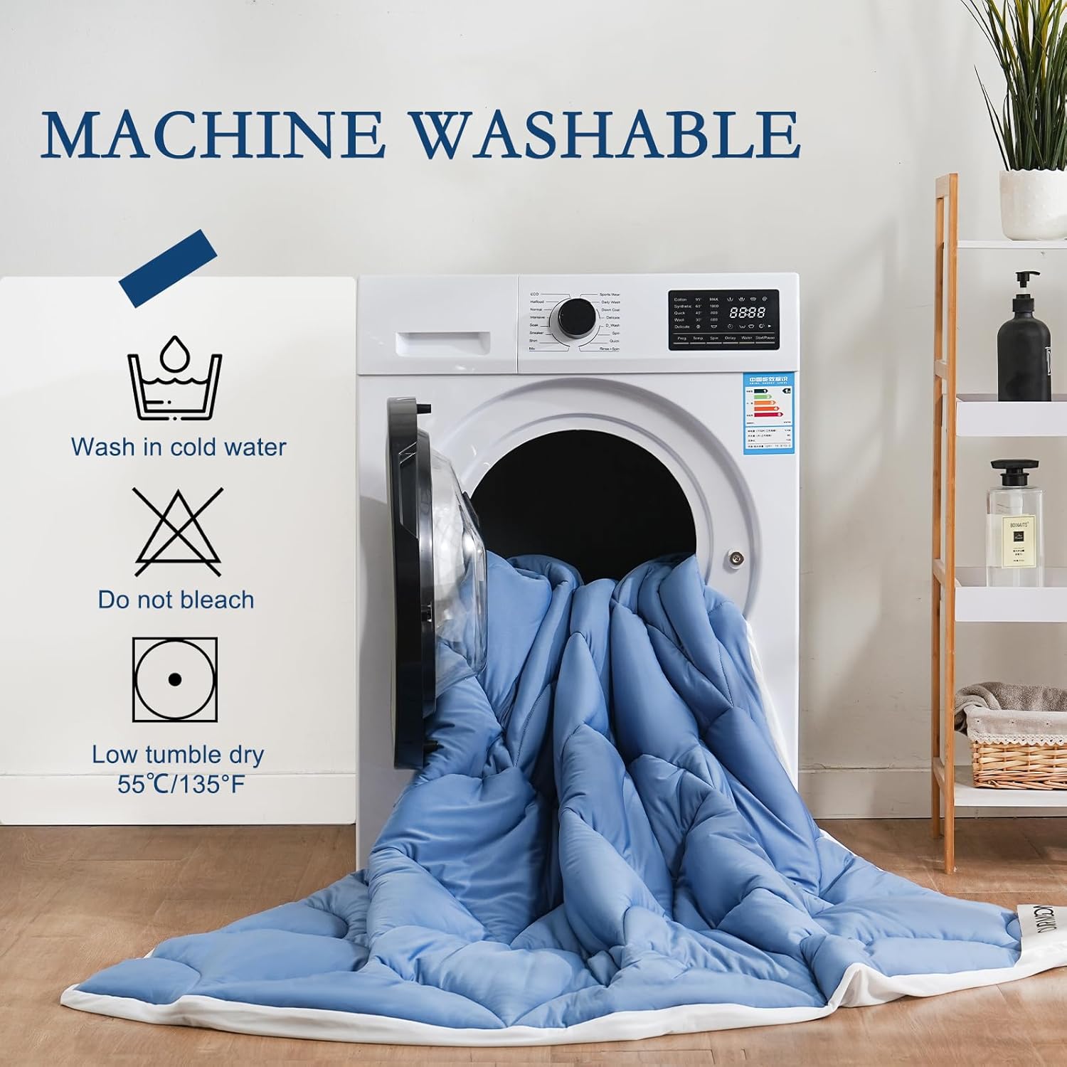 YOUR MOON Queen Size Cooling Mattress Pad, Cool Mattress Topper for Hot Sleepers, Soft Breathable Mattress Cover, Quilted Bed Pad Cover with Fitted Deep Pocket to 8-16 Inches, Blue,480GSM