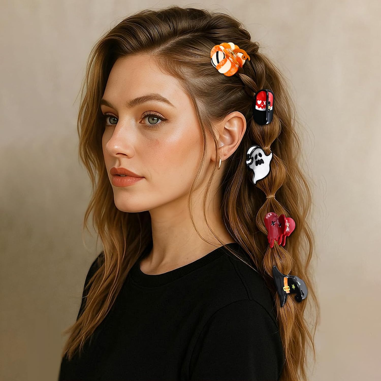 Original Italian-Designed Mini Hair Claw Clips for Women - Black Witch Hat, Handmade Cute Vintage Halloween Hair Accessories for Hair Deco, Plant-Based Acetate, Gift Boxed - Image 7