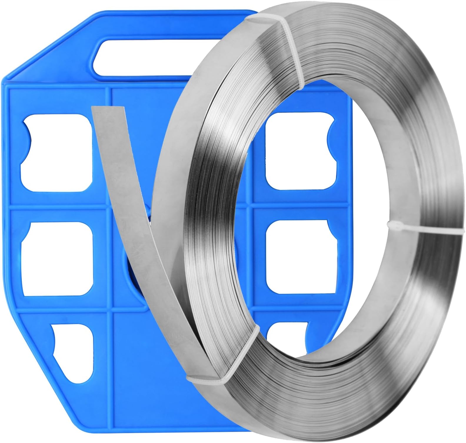 304 Stainless Steel Strapping Band Coil - 1/2" x 95' Roll, Packing Tensioner Strap in Plastic Case, 1/64" Thick