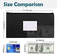 Vista 2 de Paquete de 6 bolsas de dinero con cremallera para dinero en efectivo, 11.25 x 6.25 pulgadas, color negro, bolsas de depósito bancario