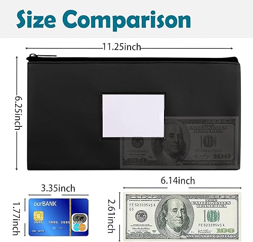 Miniatura 2 de Paquete de 6 bolsas de dinero con cremallera para dinero en efectivo, 11.25 x 6.25 pulgadas, color negro, bolsas de depósito bancario con
