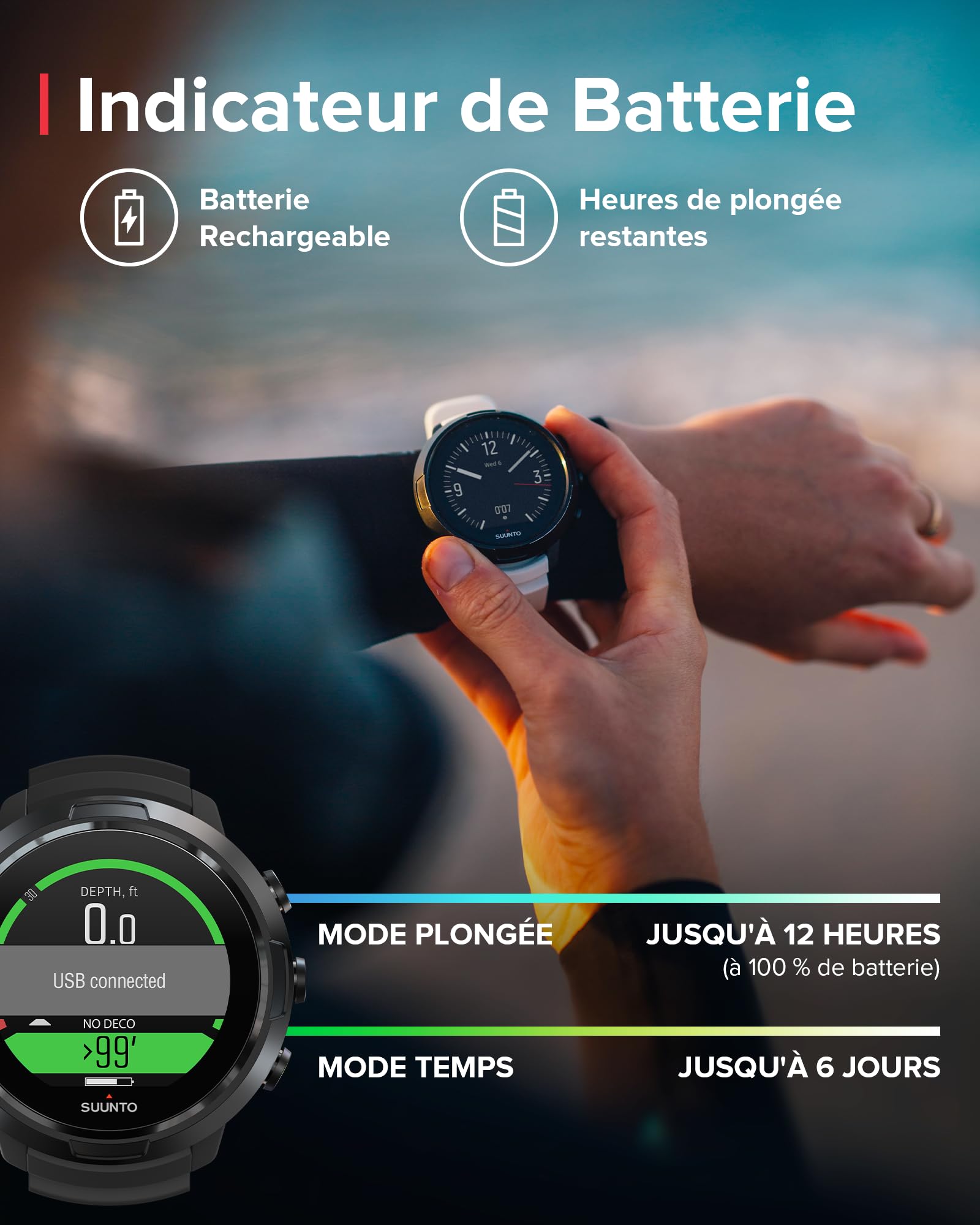SUUNTO D5 Montre de Plongée Numérique Écran Couleur Étanche 100 m Ordinateur Sous-Marine Autonomie 12H