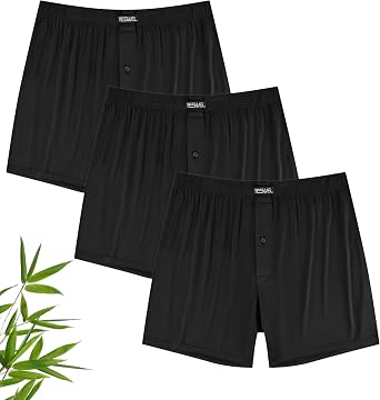 YESWEL Mens Boxers Bamboo, Boxer Shorts Multipack with Button Fly, Loose Fit Underwear Trunks, No Itchy Labels Underpants Pack of 3 M-2XL