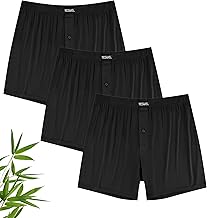 Mens Boxers Bamboo, Boxer Shorts Multipack with Button Fly, Loose Fit Underwear Trunks, No Itchy Labels Underpants Pack of 3 (M-2XL)