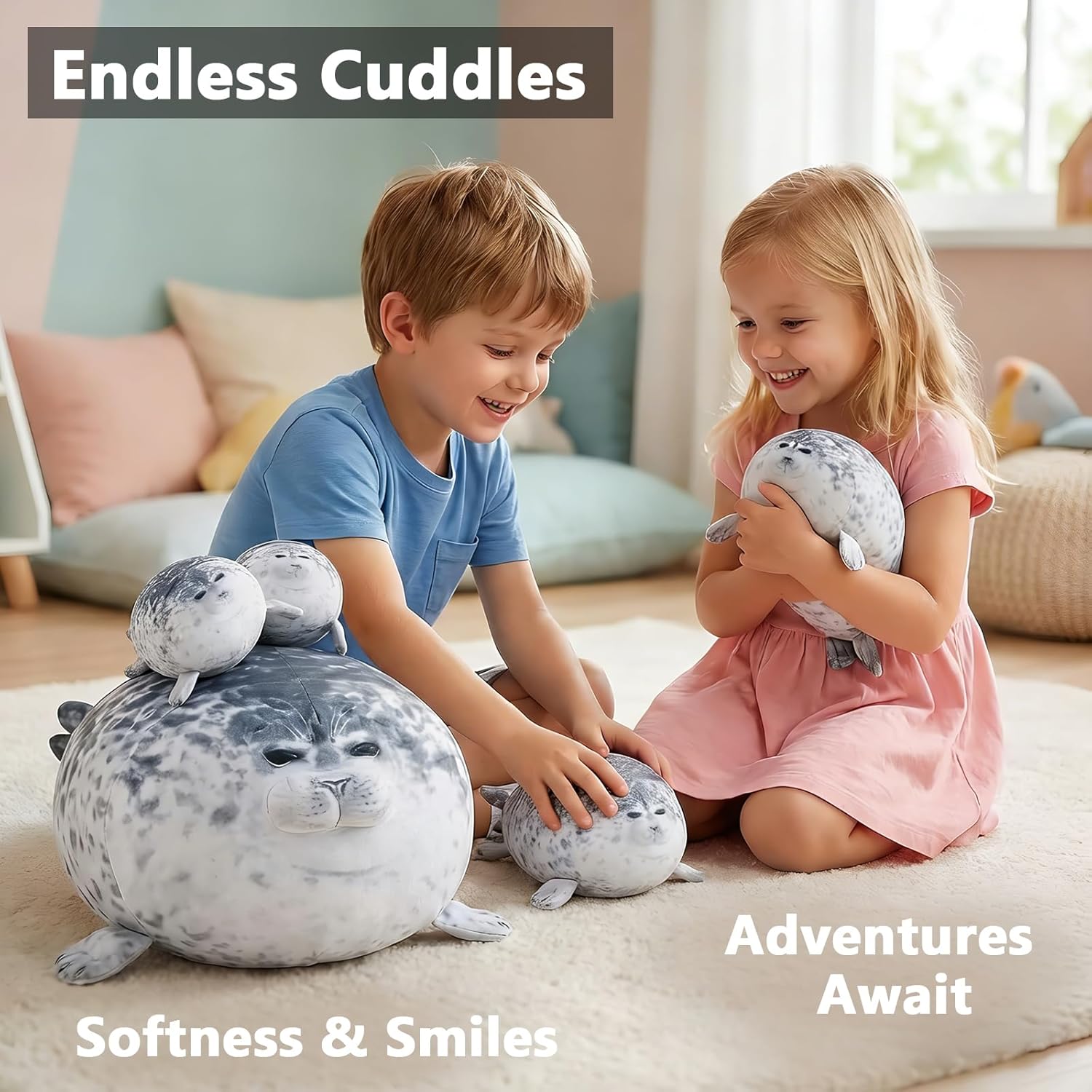 Seal Stuffed Animal Pillow Plush Toy Mommy with 4 Baby Seal Plushies in Her Tummy Large Chubby Cute Seal Hugging Pillow Stuffed Cuddle Plushie Animals Toy Gifts for Kids Girls Boys, 19.7inches - Image 6