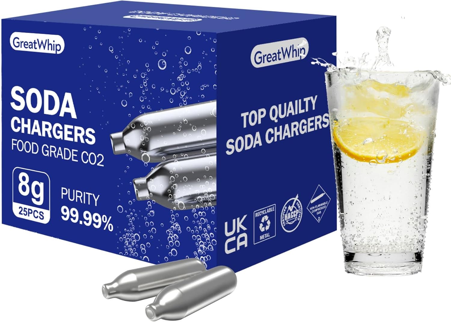 GreatWhip 50 Count 8g CO2 Soda Cartridges for Soda Maker Soda Chargers for