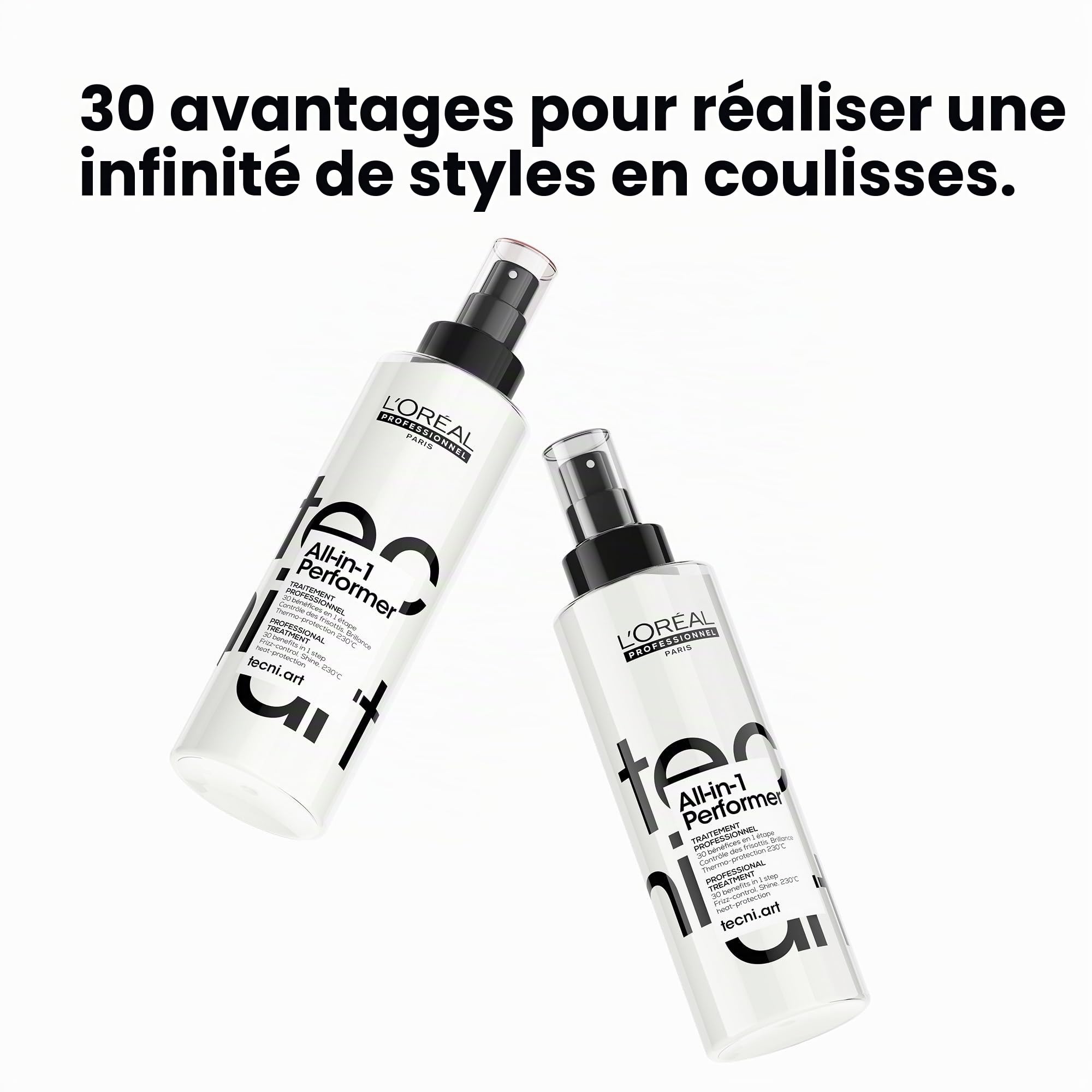L’OREAL PROFESSIONNEL - Spray Coiffant Tenue 24H - Homme & Femme - Soin Sans Rinçage Multi-Bénéfices - Thermoprotecteur - Anti Frisottis - Cheveux Brillants - Tecni Art All-In-1 Performer - 190 ml
