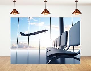 5x3ft Airport Terminal Airplane Backdrop Modern Seating Large Window Photography Background for Party Event Home Wall Decorations Banner Photo Booth Props