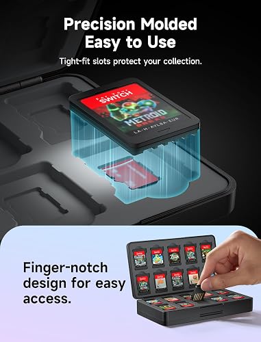JSAUX Game Card Case for Nintendo Switch 2 (2025), Switch OLED & Lite, 40-Slot Hard Shell Storage Holder for 40 Game Cartridges & Micro SD Cards, Compact Travel Gaming Card Organizer Box - Black - 4