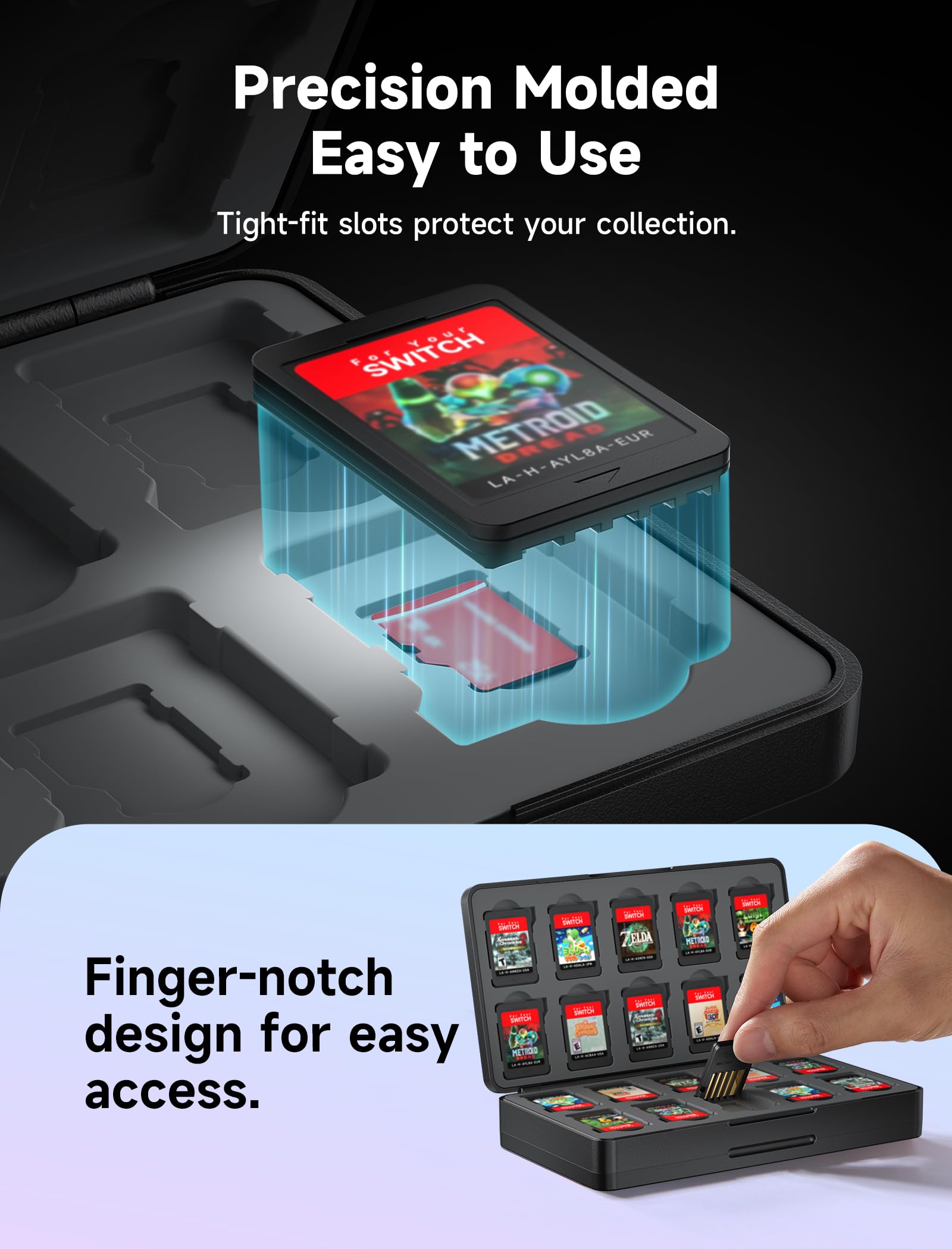 JSAUX Custodia per Schede di Gioco Compatibile con Nintendo Switch 2 (2025), Switch OLED e Lite, Scatola Rigida con 40 Slot per Cartucce e Schede Micro SD, Game Card Case, Accessori per Switch – Nero