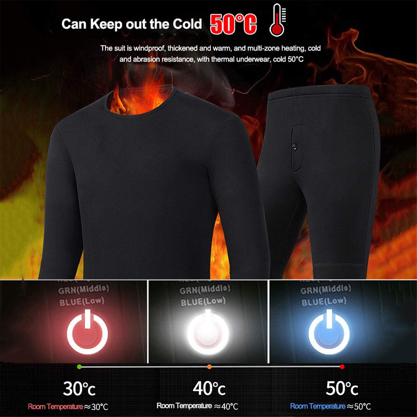 Tuta intima riscaldata a 6 aree, abbigliamento invernale per uomo/donna per il riscaldamento invernale all'aperto, camicia e pantaloni con carica termica per il riscaldamento USB (Nero S) (Nero S