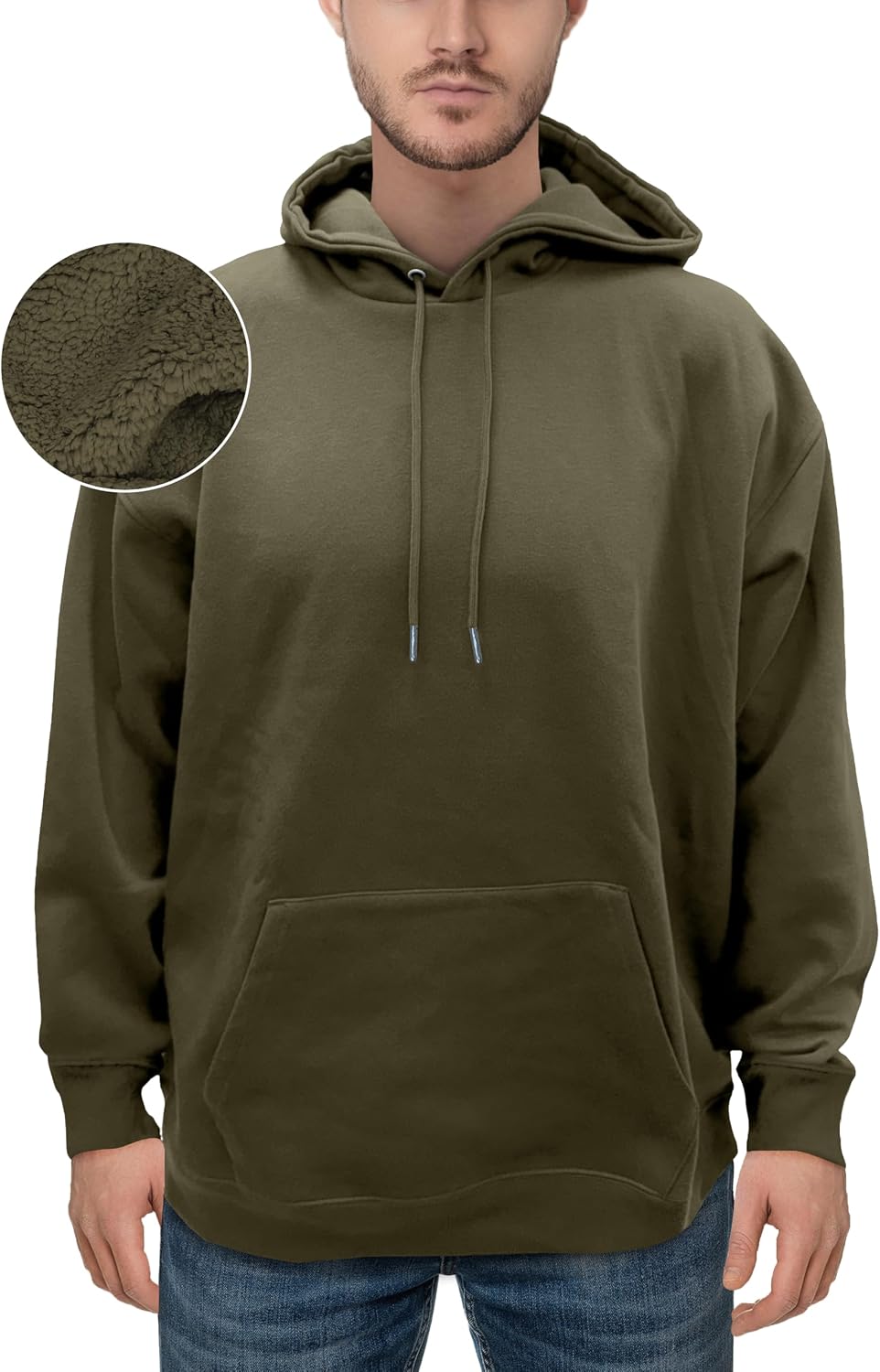 Elegant Comfort Men's Black Men's Hoodie Sherpa-lined Fleece Cotton Men's Hoodie, Soft Breathable Sweatshirt