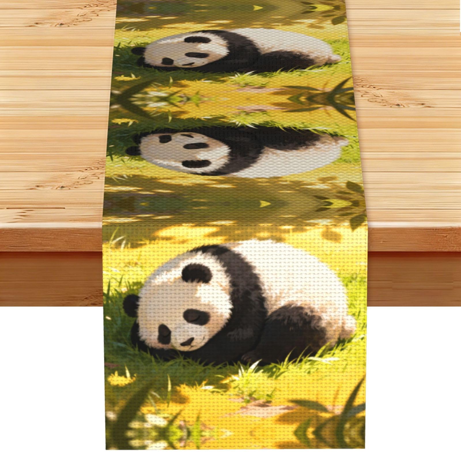 Panda Sleep Ball Linen Look Table Runner 13x72-Wrinkle Resistant Farmhouse Style for Dining Table Decor