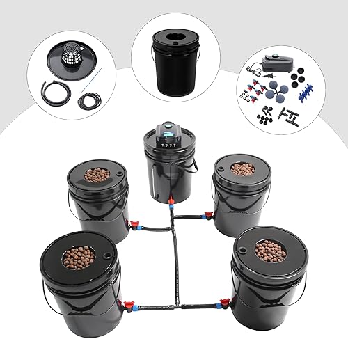 Miniatura 3 de DWC Hydroponic System 5 Kit de cubo hidropónico, sistema de cultivo hidropónico DWC, cultivo de agua profunda de 5 galones con bomba de aire de 12 W