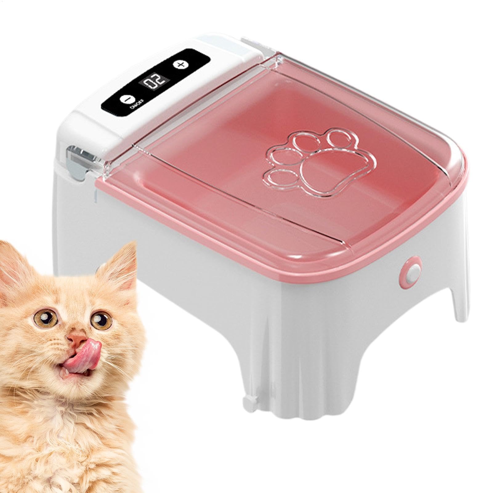 Automatyczny podajnik karmy dla kotów, karma mokra, automatyczny | Dozownik zwierząt z automatycznym czujnikiem do funkcją pomiaru czasu(Pink)