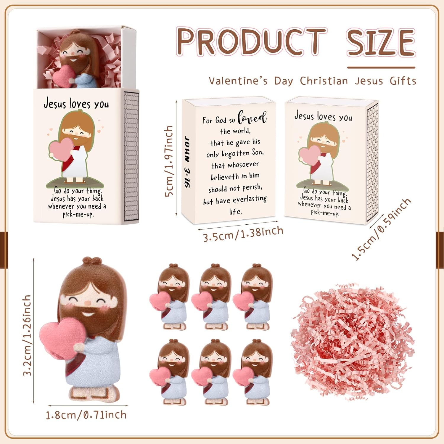Wettarn 12 Sets Little Jesus Loves You Figures Back to School Gifts Bulk, Christian Mini Pocket Jesus Figurines with Match Storage Box for Teachers Church Members Students Religious Party Favors