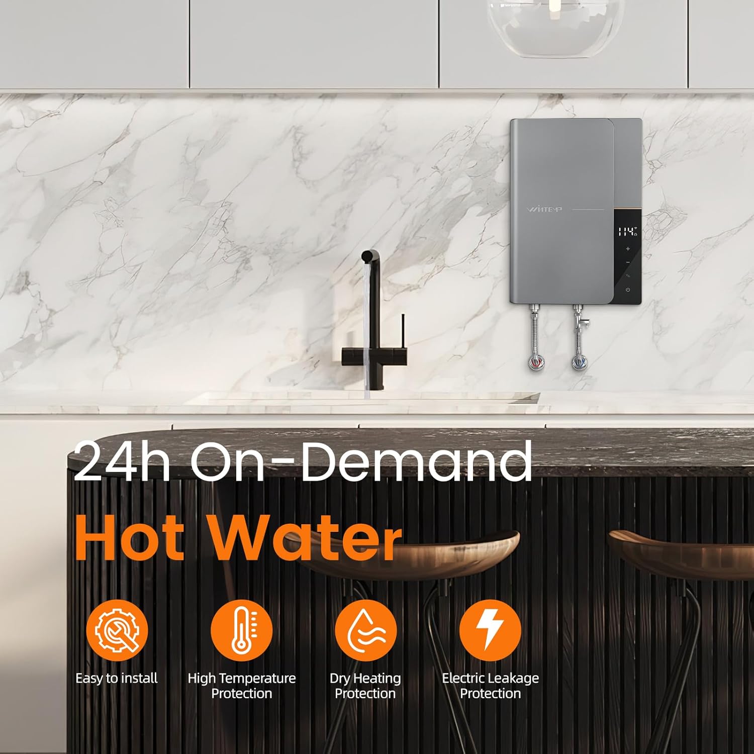 11kW Electric Tankless Water Heater 240V, Endless On-Demand Hot Water Heater, LED Temperature Display, Self-Modulating Energy Saving, Space-Saving Design, Ideal for Bathroom and Kitchen