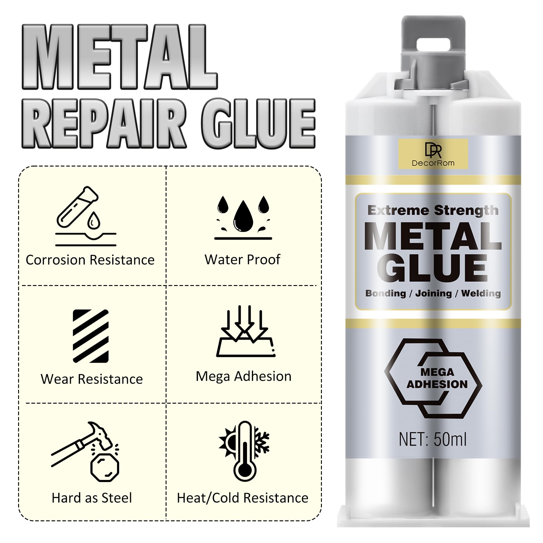 Colla per Metalli Bicomponente - Adesivo Epossidico Extra Forte 100ml per Riparazioni su Acciaio, Alluminio, Plastica, Piastrelle e Ceramica - Resistente al Calore - Alta Resistenza