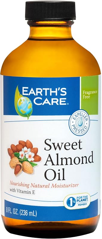 Óleo de Amêndoas Doces Earth's Care, prensado por expeller, sem fragrância, frasco de vidro, 240 mL