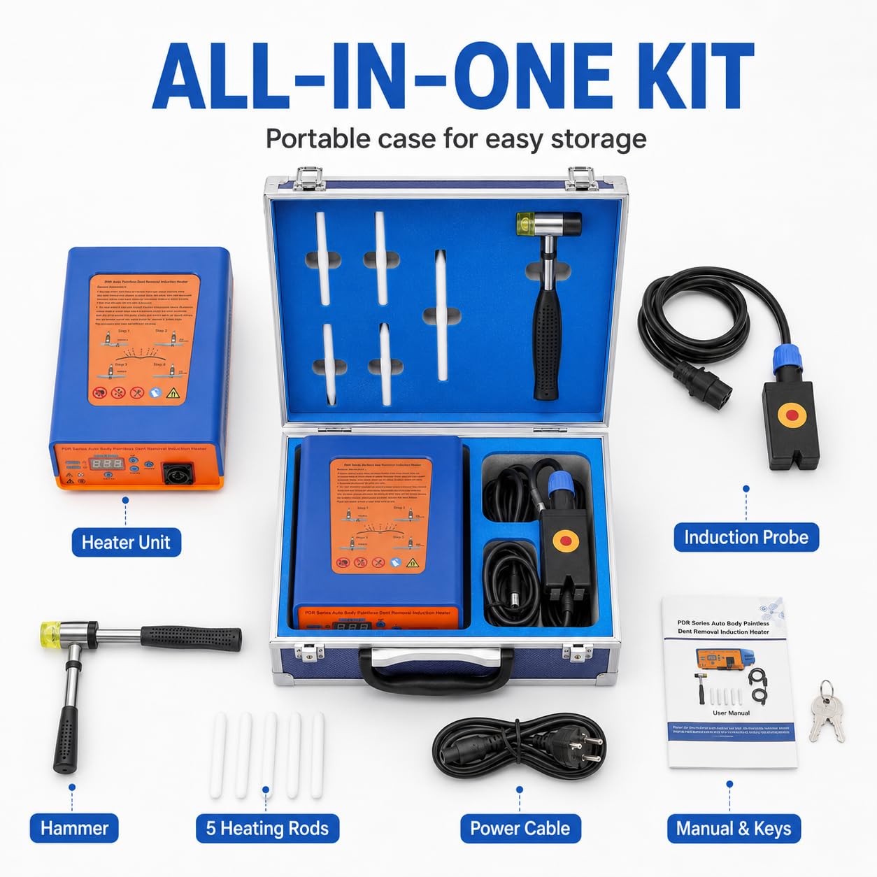Dispositivo riscaldante a induzione da 1380 W, dispositivo di riparazione delle ammaccature per auto, PDR per riscaldamento a induzione, Hot Box, kit di riparazione per carrozzeria e