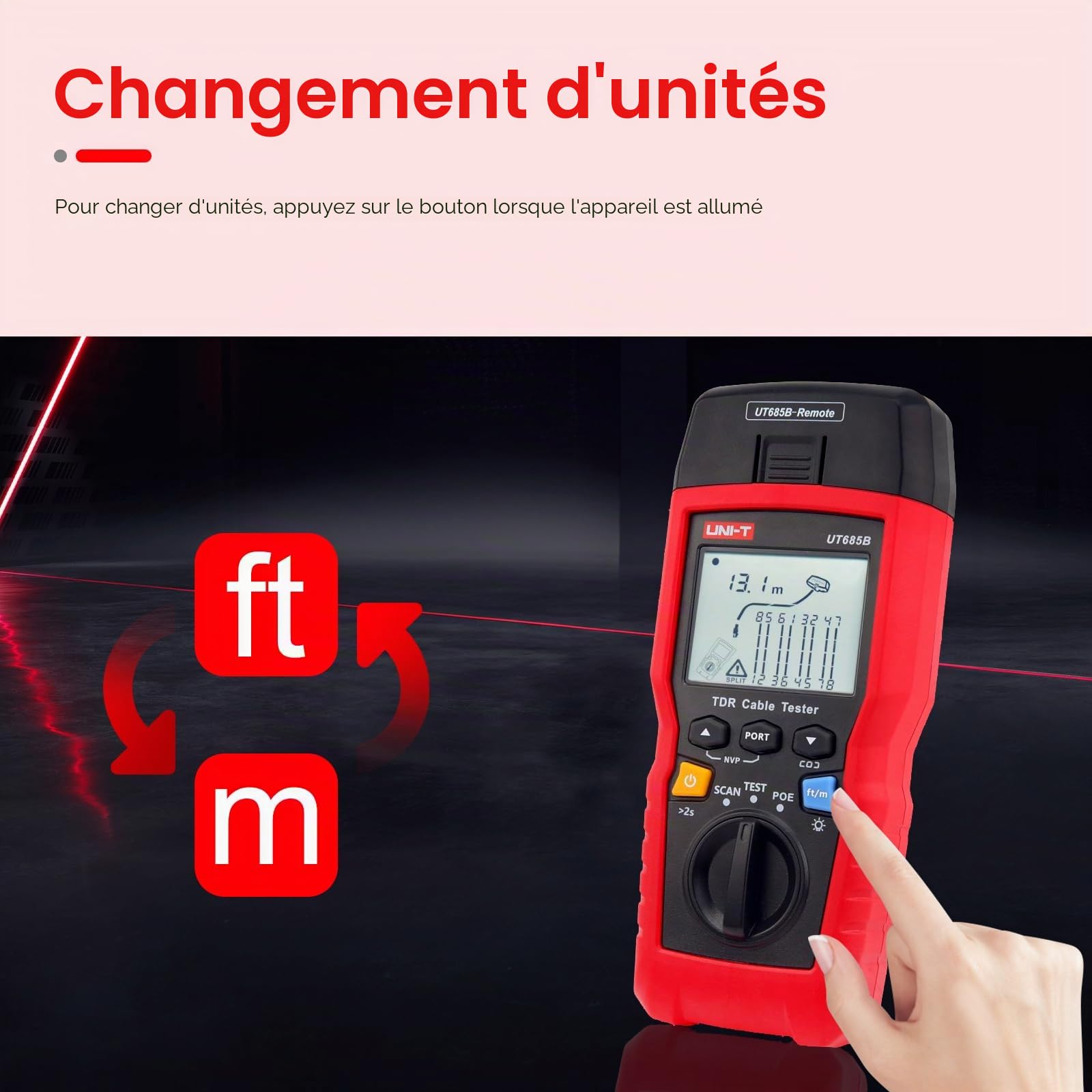 UNI-T Testeur de câble réseau, UT685B KIT TDR, détecteur de traqueur de fil de câble Ethernet, testeur LAN RJ11 RJ45 testeur d'outils réseau