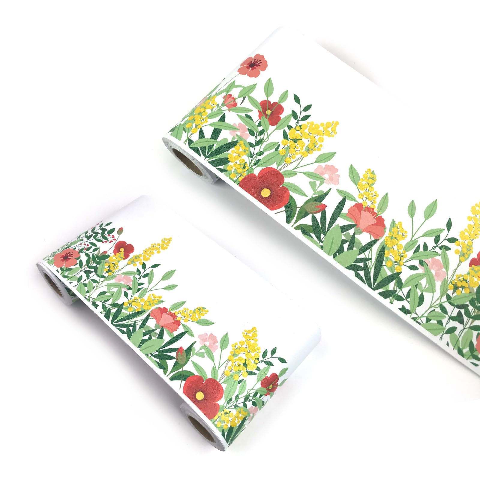 VisitRyl Wallpaper Border Self Adhesive Wall Tiles Decorative, Peel and Stick Wall Border Bathroom Stickers Red Flowers Green Leaves YX217 12cm X 1000cm