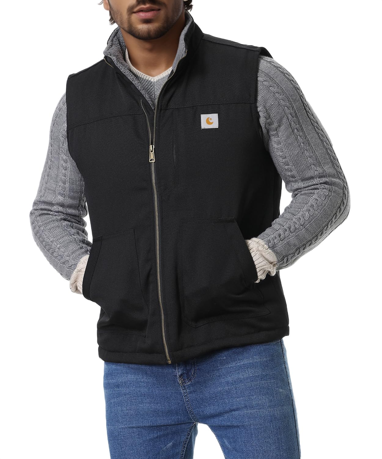 TUAOVA Men's Loose Fit Workwear Vest Fleece-Lined Durability Waterproof Mock-Neck Vest