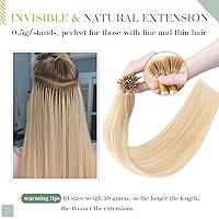 Vista 5 de MY-LADY Extensiones de cabello humano con punta I Tip, 100 hebras, 16 pulgadas, mezcla de rubio ceniza rubio decolorado, extensiones de cabello