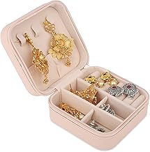 NFI essentials Small PU Leather Jewellery Organiser Box Portable Travel Jewelry Storage Case for Women & Girls for Ring, Pendant, Earring, Necklace, Bracelet