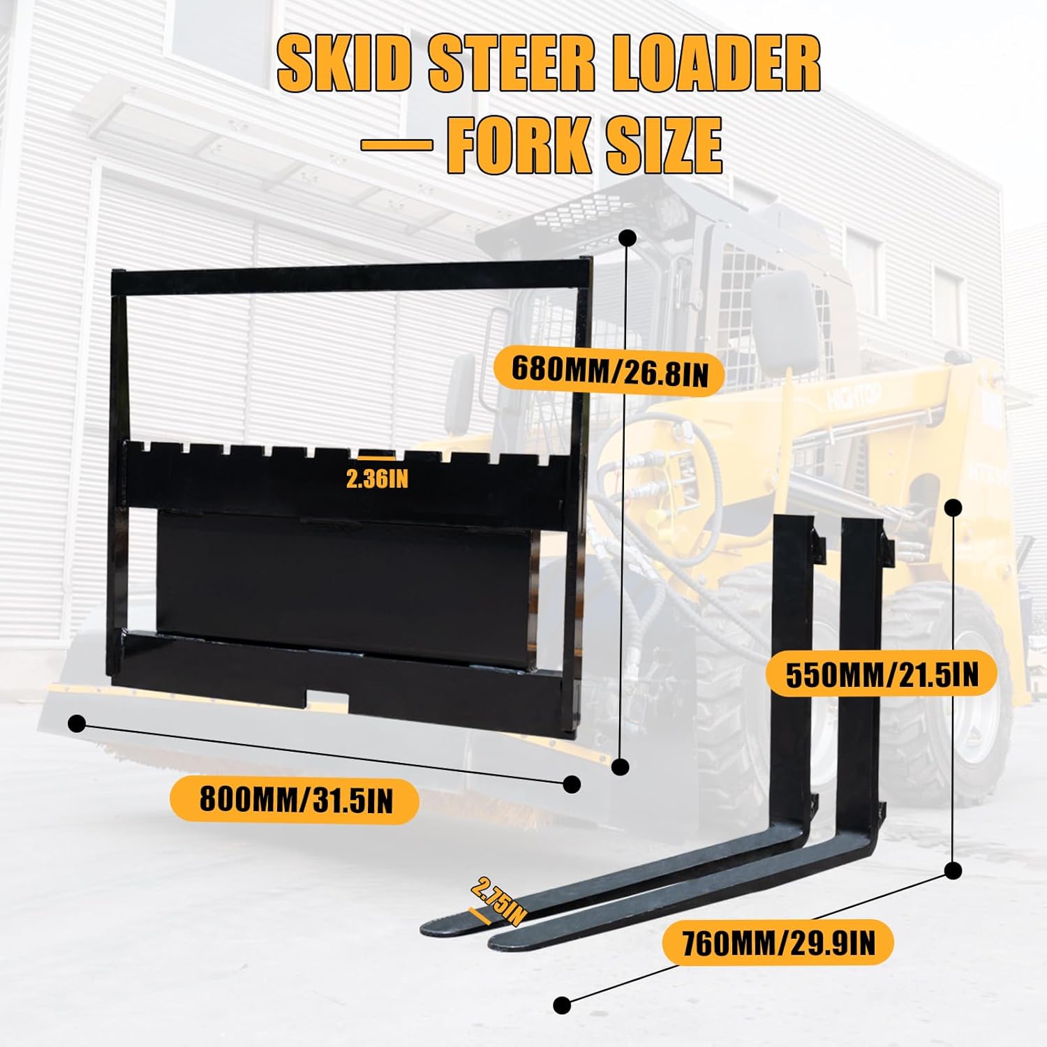 MMS Pallet Fork Frame Attachment for Skid Steer Loaders, Detachable Shift Fork, 441 lbs Capacity Weight, Skid Steer Forks for Courtyards, Farms and Warehouses