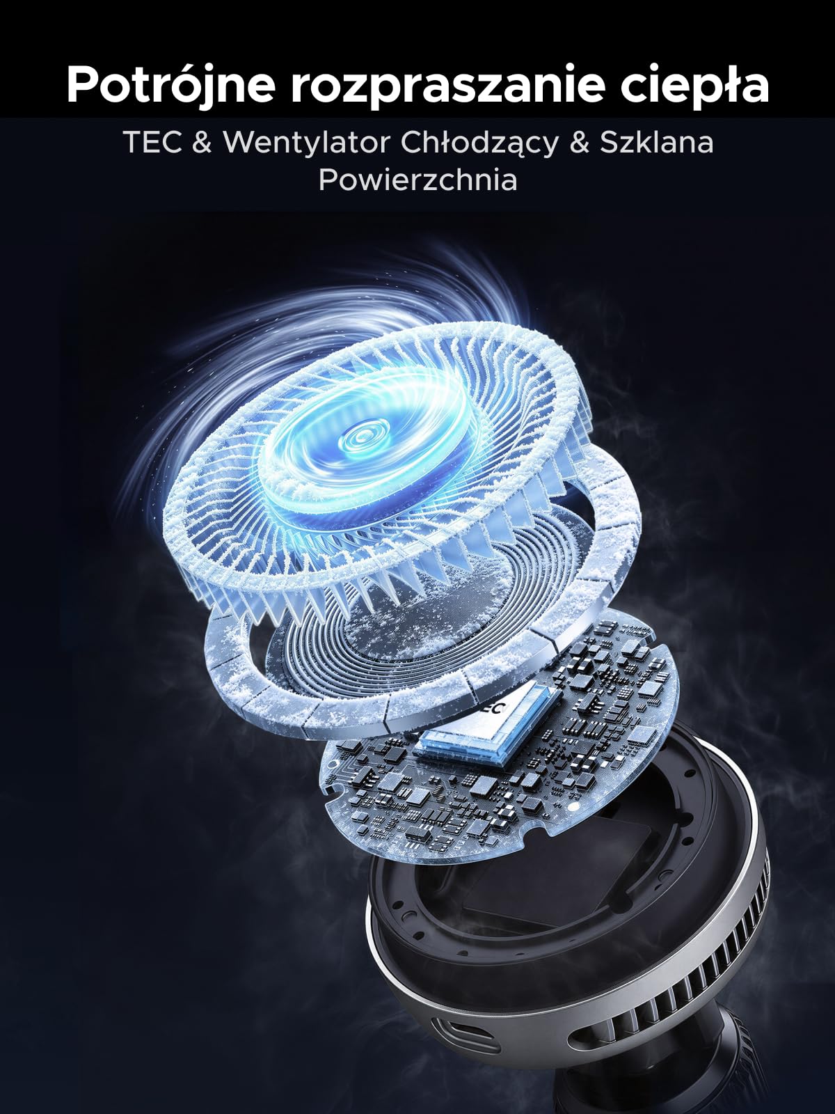 UGREEN Magflow Pro Uchwyt Samochodowy na Telefon z chłodzeniem 25W, Uchwyt Samochodowy MagSafe z Certyfikatem Qi2 i Funkcją ładowania Kompatybilny z serią iPhone 16-17 | Kompatybilny z iPhone 17/16/15/14/13/12 Pro Max Air Plus, chłodzenie TEC, cichy wenty