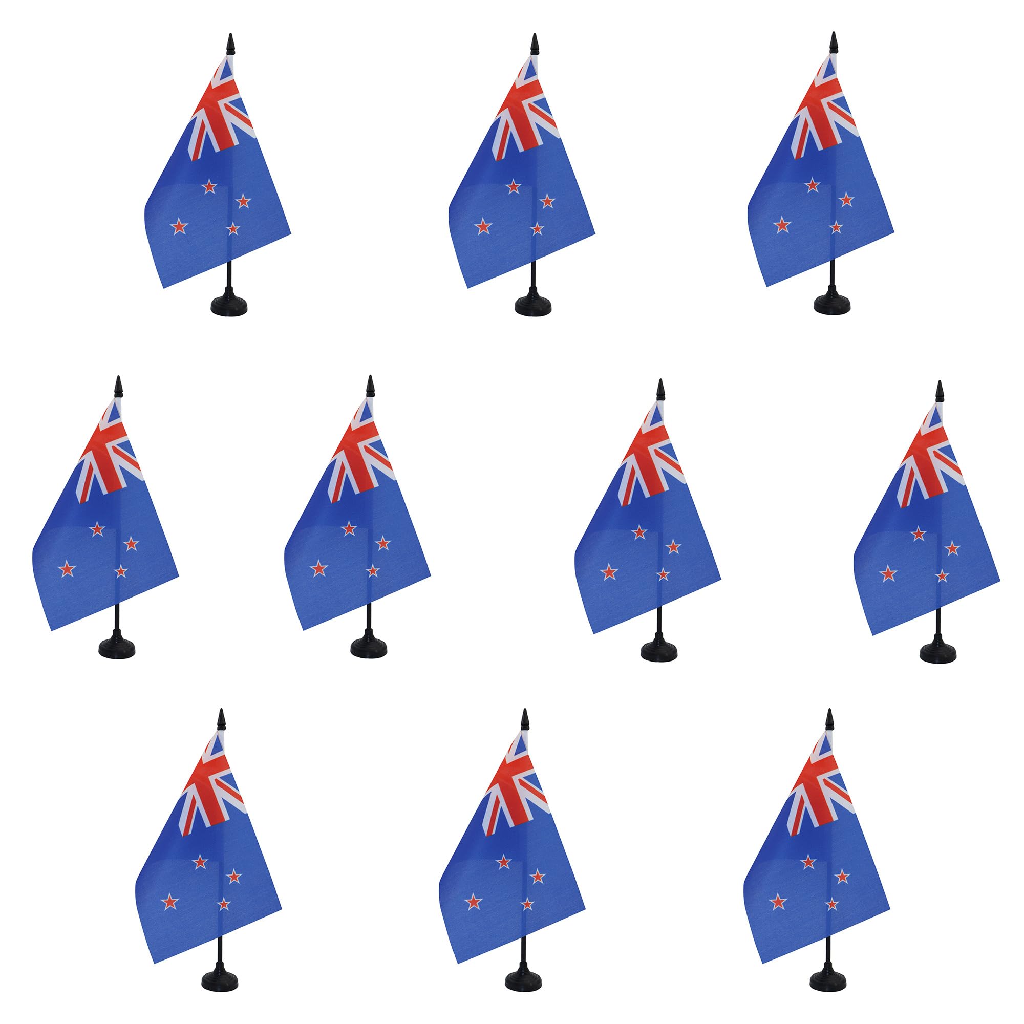 AZ FLAG - Set of 10 New Zealand Table Flag 5'' x 8'' - 10 Small New Zeleander Office Flags 100% Polyester 21 x 14 cm - Mini Desk Flag with 10'' Pole and Black Plastic Base — image 1