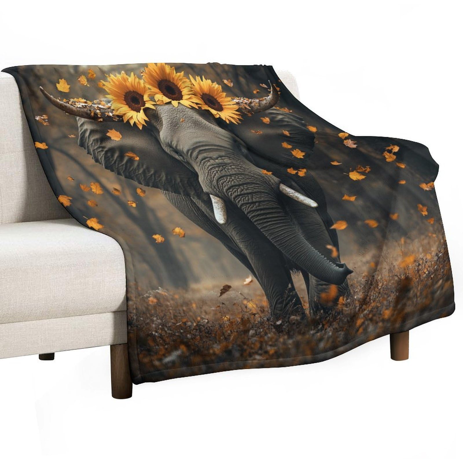 Couverture flanelle éléphant 101x127 cm pour lit et canapé