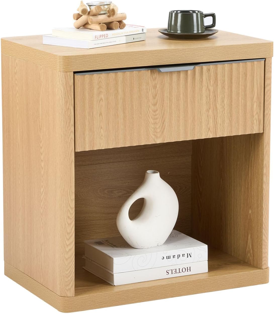 Lab Cosi NightStand,Fluted Night Stand with Drawer Storage,Larger Modern Bed Side Table,Nightstand with Handle,Wood End Table Mid Century Night Stands for Living Room Bedroom Sofa Office