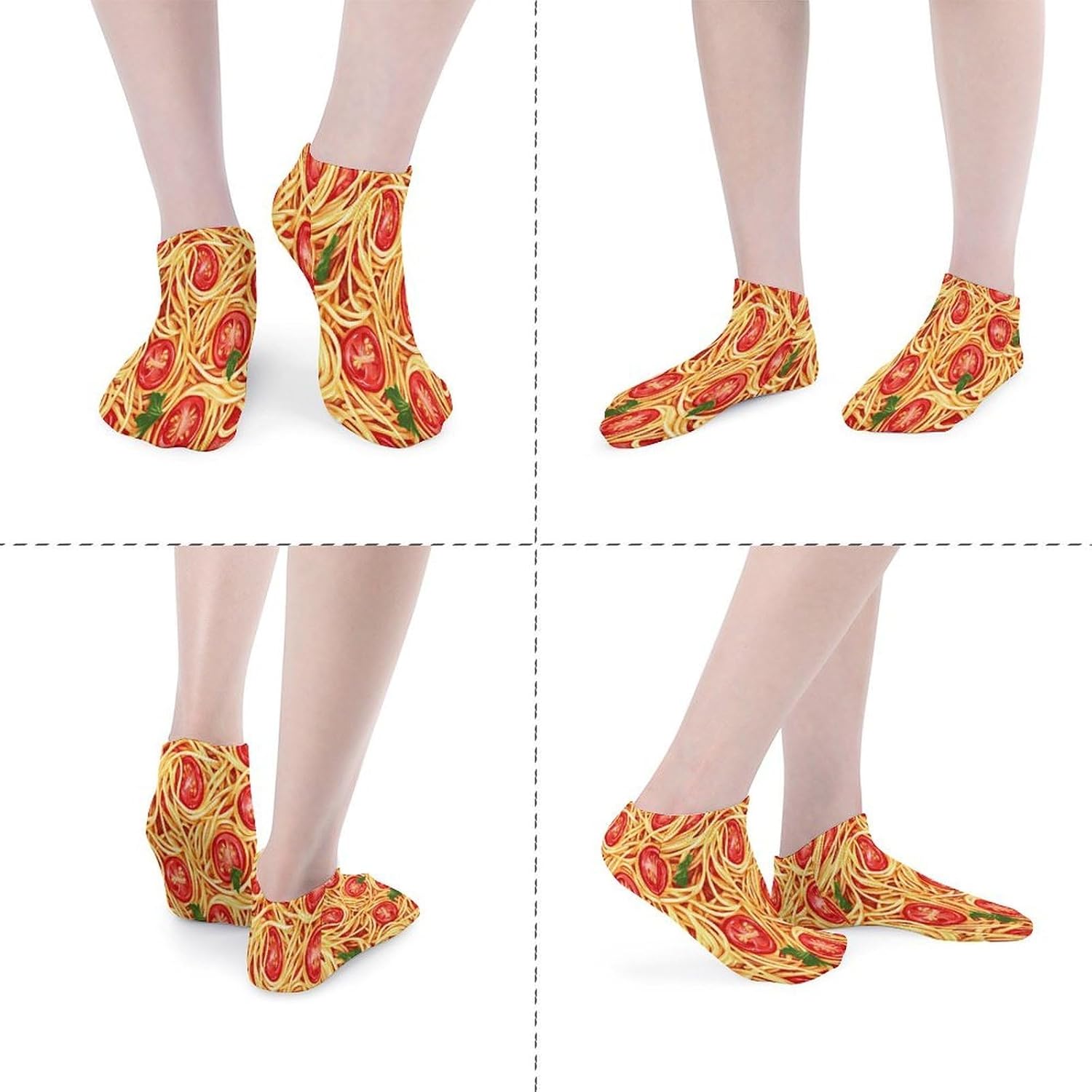 Spaghetti Pasta Noodles Tomato Sauce 5 Pairs Low Cut Ankle Socks Casual Liner Sock No Show Invisible Socks for Men Women