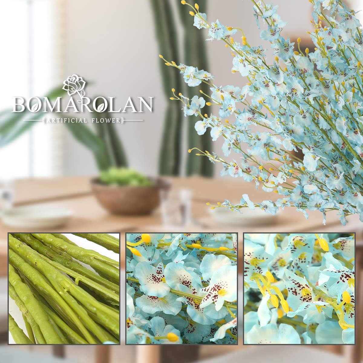 BOMAROLAN Artificial Orchid Silk Fake Flowers Faux Dancing Lady Orchids Stems Flower 10 Pcs Real Touch for Wedding Home Office Party Hotel Yard Decoration Restaurant Patio Festive Furnishing(Blue)