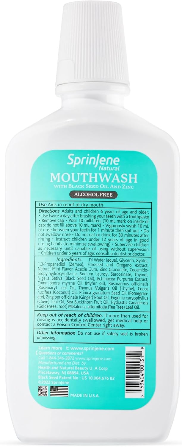 SprinJene Alcohol Free Mouthwash with Xylitol – Fluoride Free Natural Mouthwash for Dry Mouth, Whitening & Fresh Breath – Patented Black Seed Oil & Zinc Formula – Vegan & Made in The USA (2 Pack) - Image 8