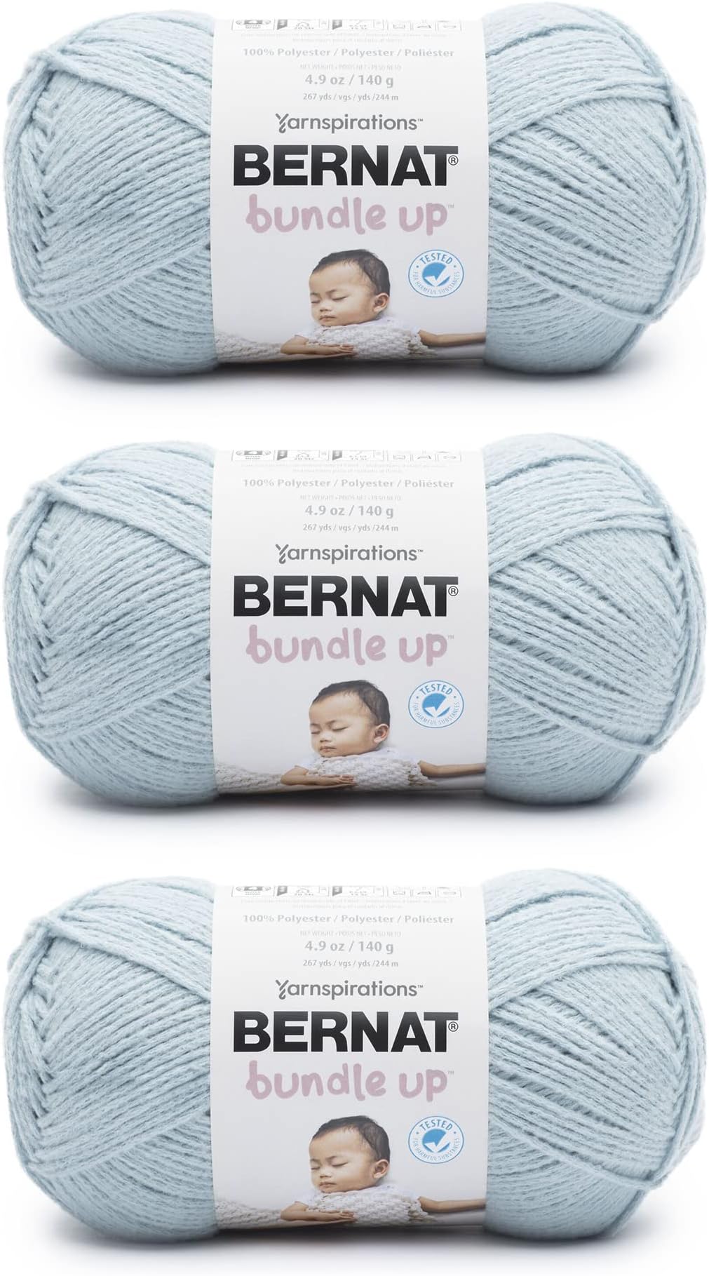 BernatBundle Up Sky Blue Yarn - 3 Pack of 141g/5oz - Polyester - 4 Medium (Worsted) - 267 Yards - Knitting/Crochet