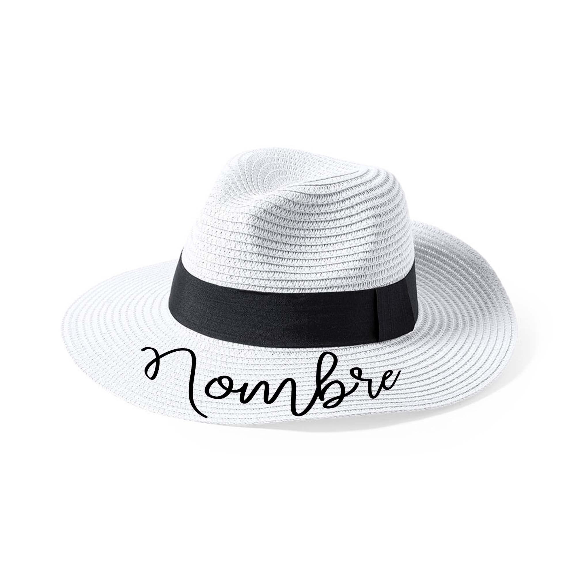 ELISA BOTELLA Sombrero Personalizado con Nombre para el Sol, Sombrero de Playa de ala Ancha para despedidas de soltera, para vacaciones, (BLANCO)