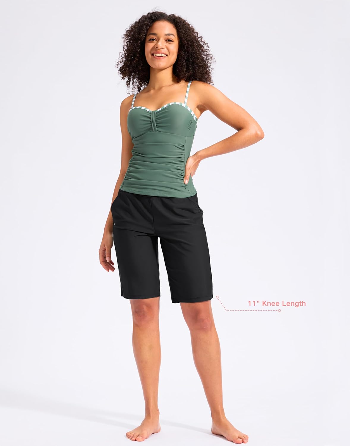 Viodia Women's 11" Long Swim Board Shorts Knee Length Beach Swimming Shorts High Waisted Modest Swimsuits with Pockets - Image 2