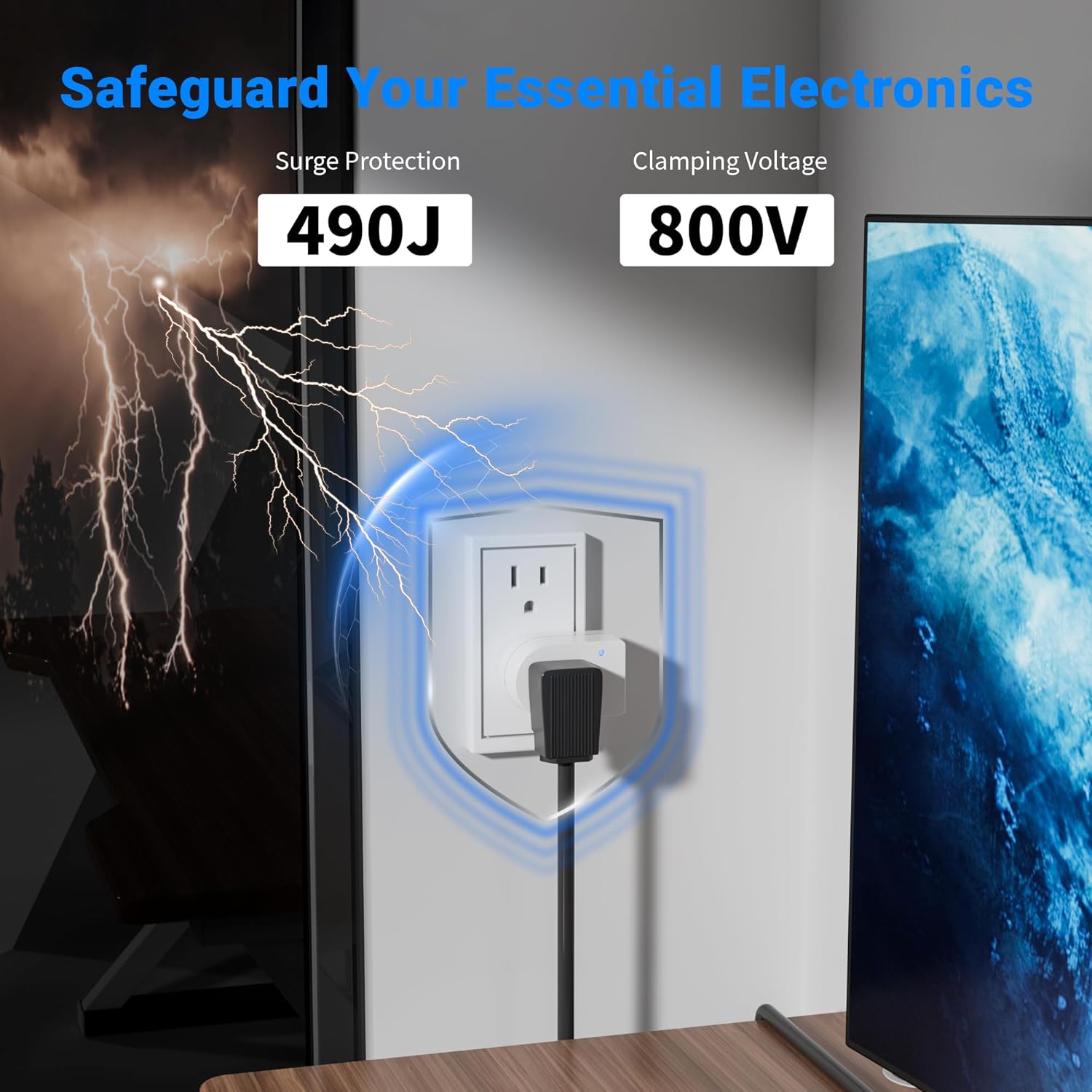 Surge Protector Wall Tap Single Outlet Extender 2 Pack, 3 Prong Grounded Plug Power Strip Adapter with Indicator Light, 15A/125V Low Profile & Space-Saving for Home& Office Small Electronics-ETL-White