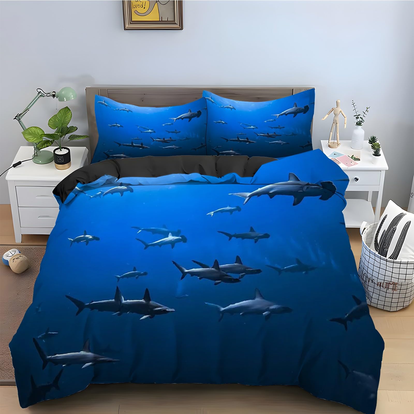 Housse couette requin 200x200 en microfibre avec zip pour lit enfant sans pli
