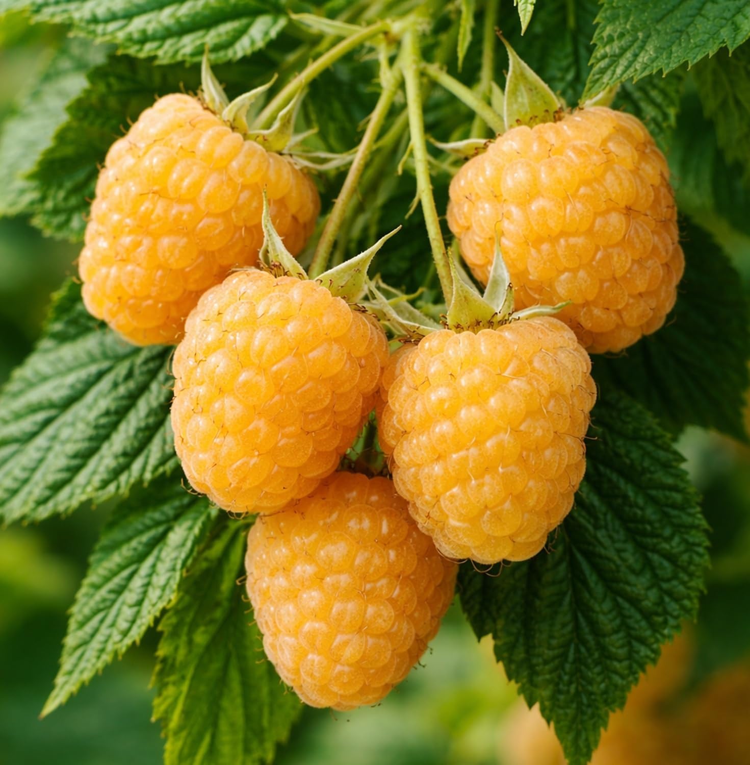 2 Golden Raspberry Plants – Live Fruit Bush (Rubus Idaeus) – Sweet Yellow Heirloom Raspberries – High Yield Berry Plant for Outdoor Gardens - Mild Honey Sweet Berries