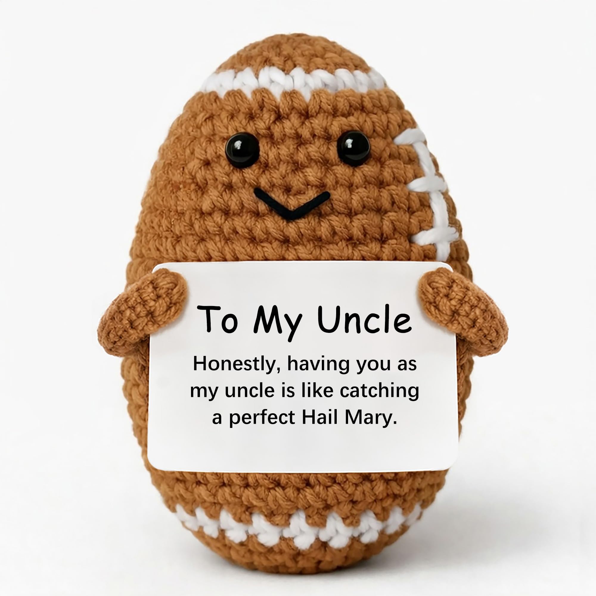 ARERG Crochet Football for Uncle, to My Uncle Emotional Support Doll with Message Card, Handmade Sports Themed Present, Office Desk Decor, Birthday or Christmas Keepsake