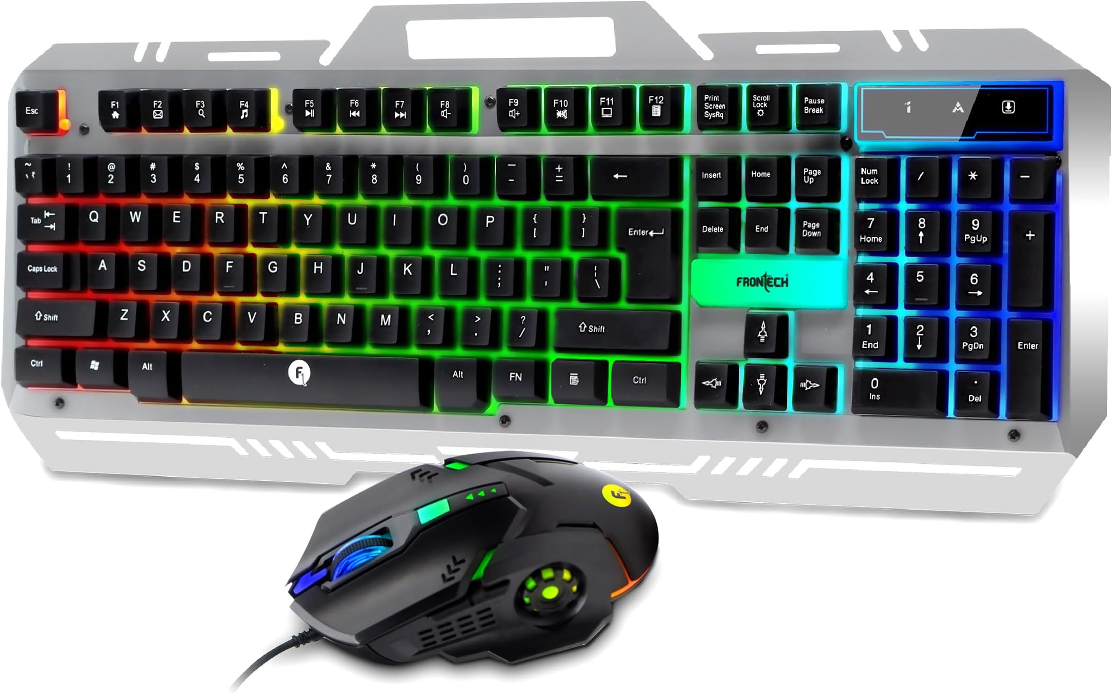 FRONTECH Wired Super Design Gaming Keyboard and Optical Mouse Combo with RGB Backlight Effects| 104 Membrane Keys | USB Plug & Play | Ergonomic & Comfortable Design (KB-0039, Black)
