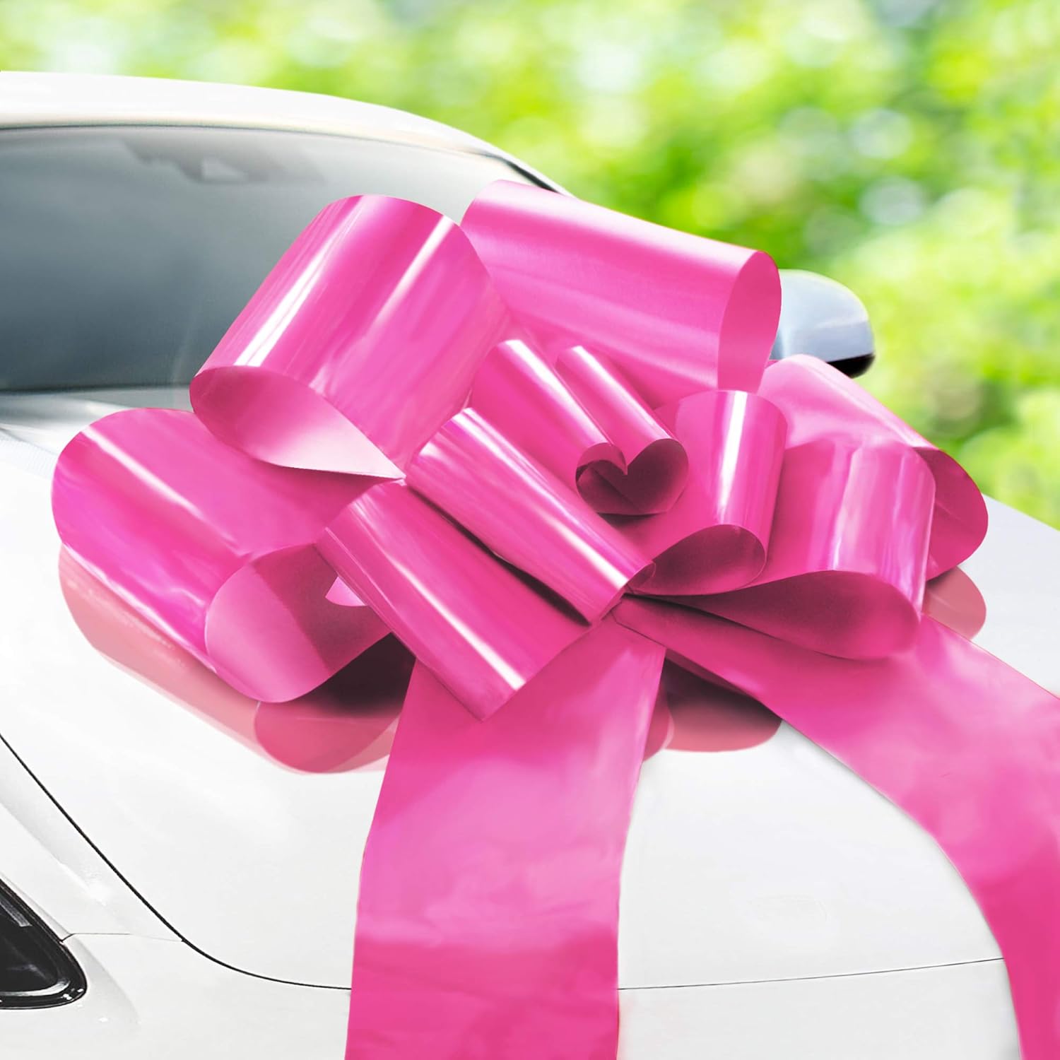 Zoe Deco - Big Car Bow - Pink, 30 Inch - Giant Car Bow w/ 2 Gold Accessory Bows for Birthday, Christmas, Wedding Reception, Surprise Party - Large Gift Wrapping for Huge Present