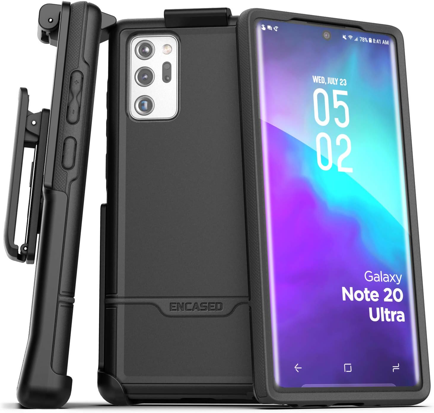 Encased Galaxy Note 20 Ultra Belt Clip Protective Holster Case (2020 Rebel Armor) Heavy Duty Rugged Full Body Cover with Holder for Samsung Note 20 Ultra (Black)