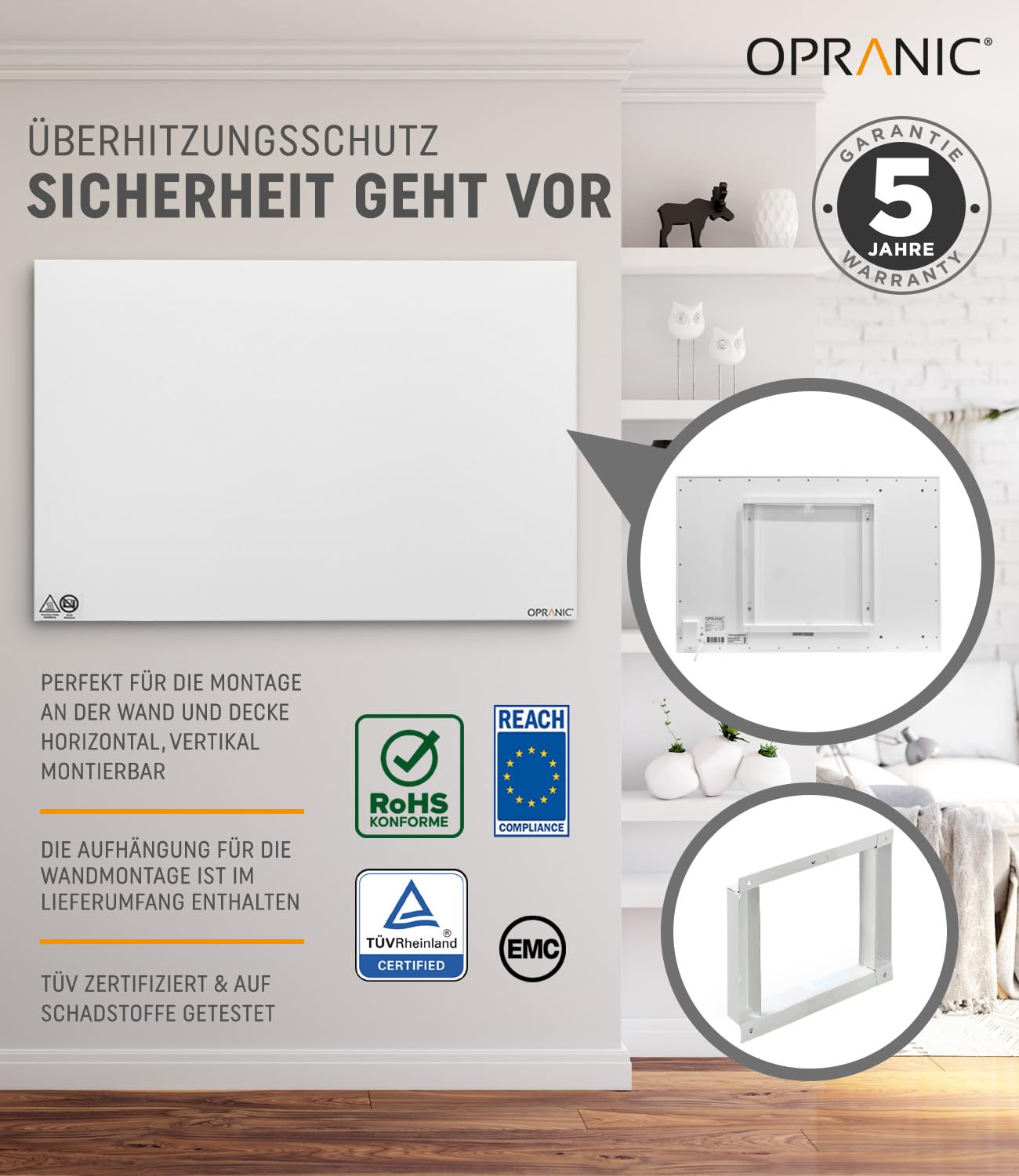 P5 Premium Infrarotheizung | 5 Jahre Garantie | Infrarot Wandheizung, Infrarotheizung Deckenmontage, Standgerät, Mobile Heizung (Weiß 900 Watt) (Wand/Decke Montage, 700 Watt)