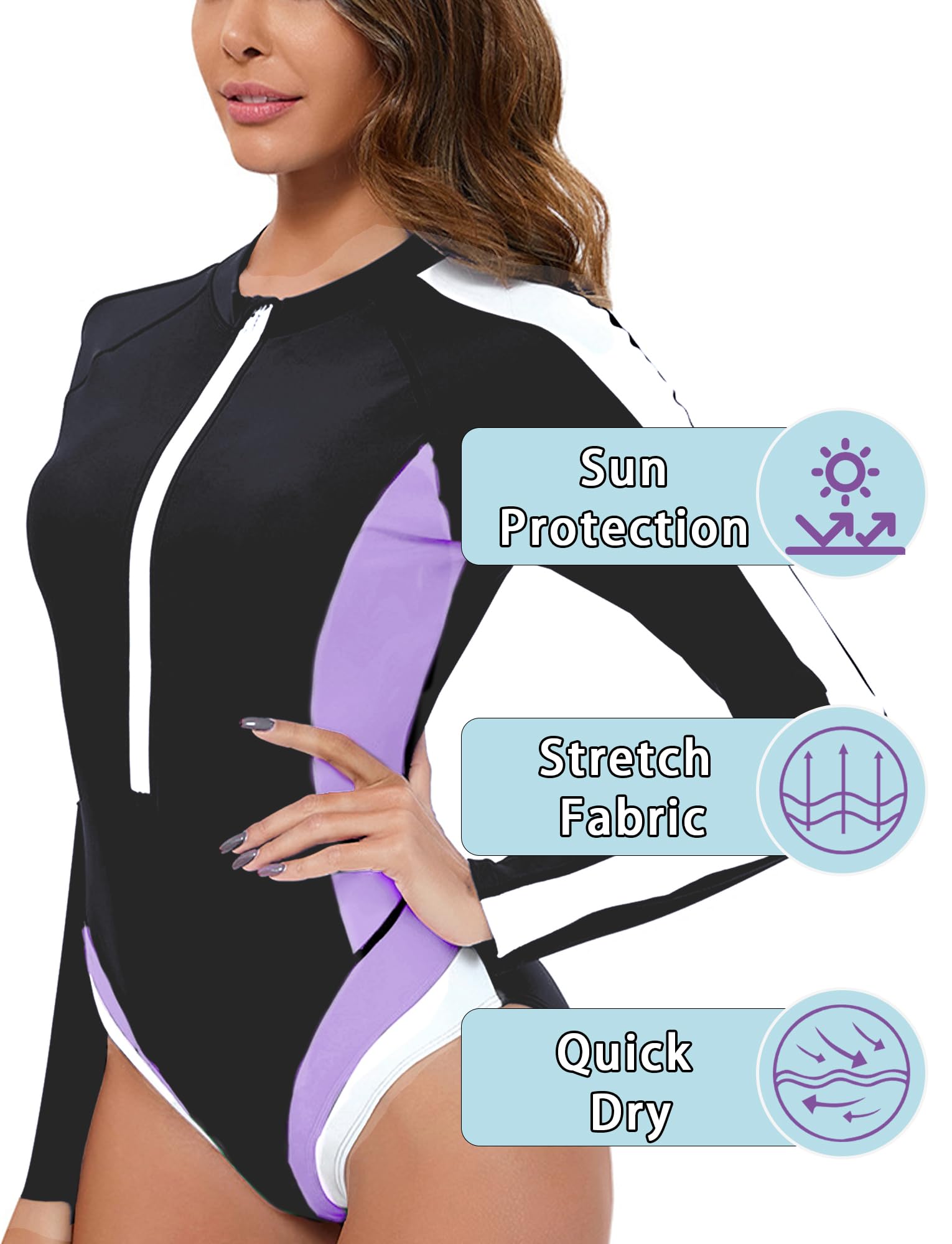 Femme Rashguard Une Pièce à Manches Longues Maillot de Bain Combishort Surf Piscine Plage S-3XL