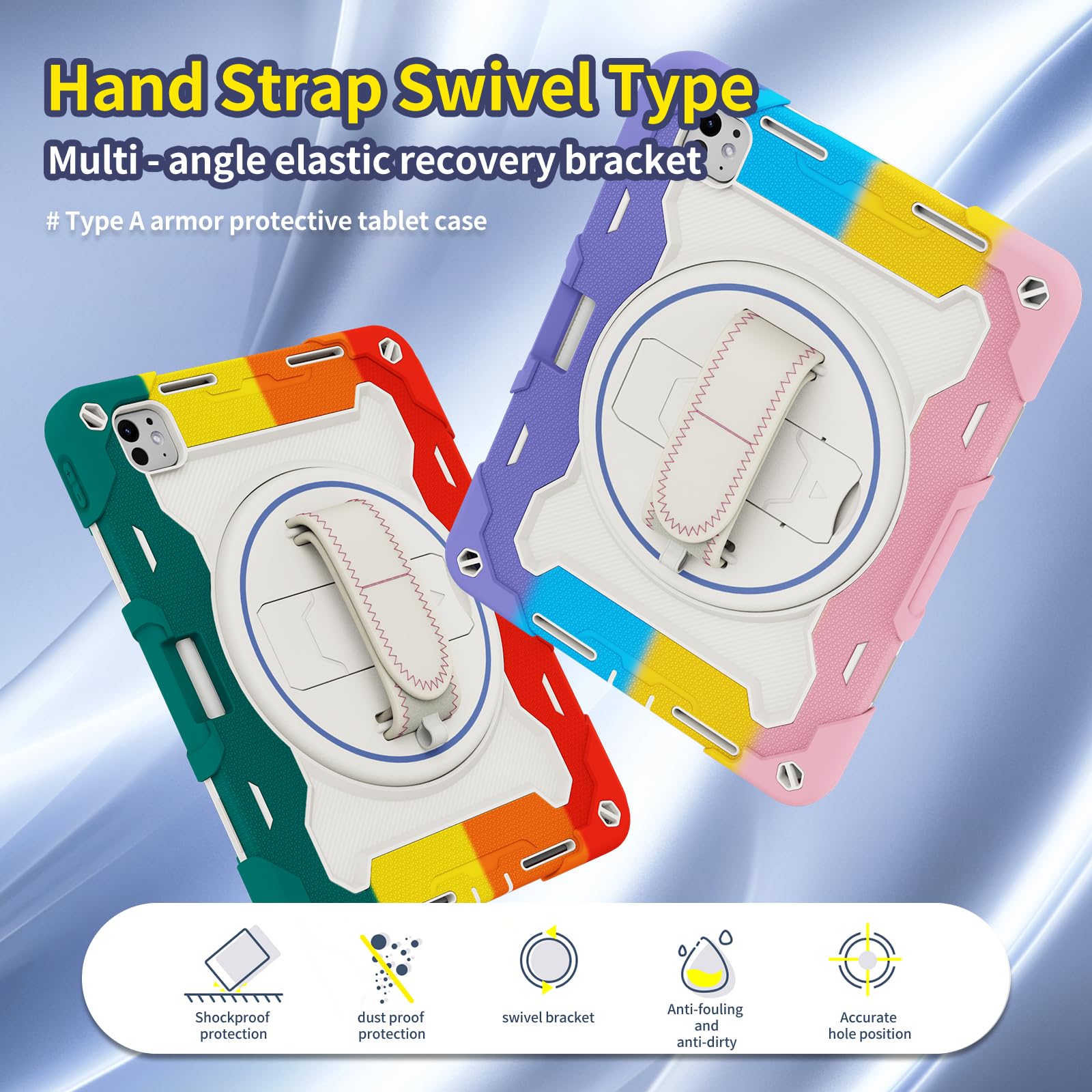 Custodia per tablet per iPad Pro 11" 2024, custodia antiurto per bambini in silicone resistente con portapenne, tracolla, supporto pieghevole girevole, cinturino da polso